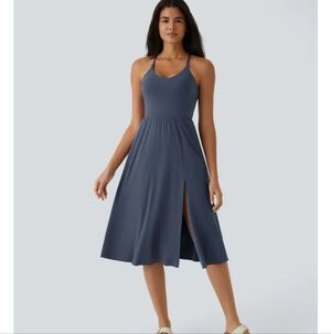 Nwt Halara SoftlyZero Airy Everyday Midi Chill Dress-La Land Indigo Large new